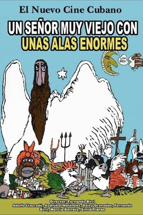 Un señor muy viejo con unas alas enormes poster